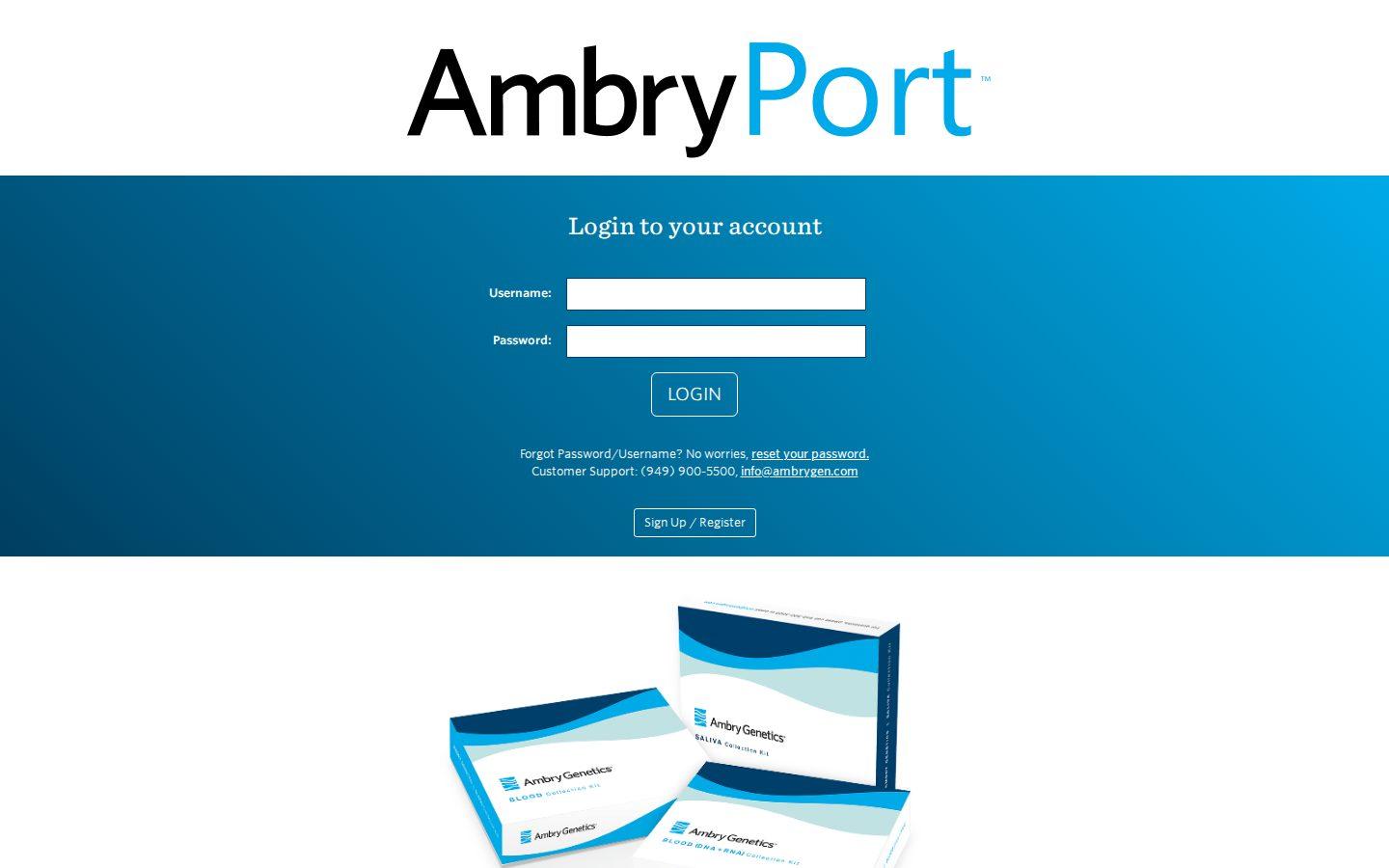 Ambry Genetics website screenshot: AmbryPort — Login