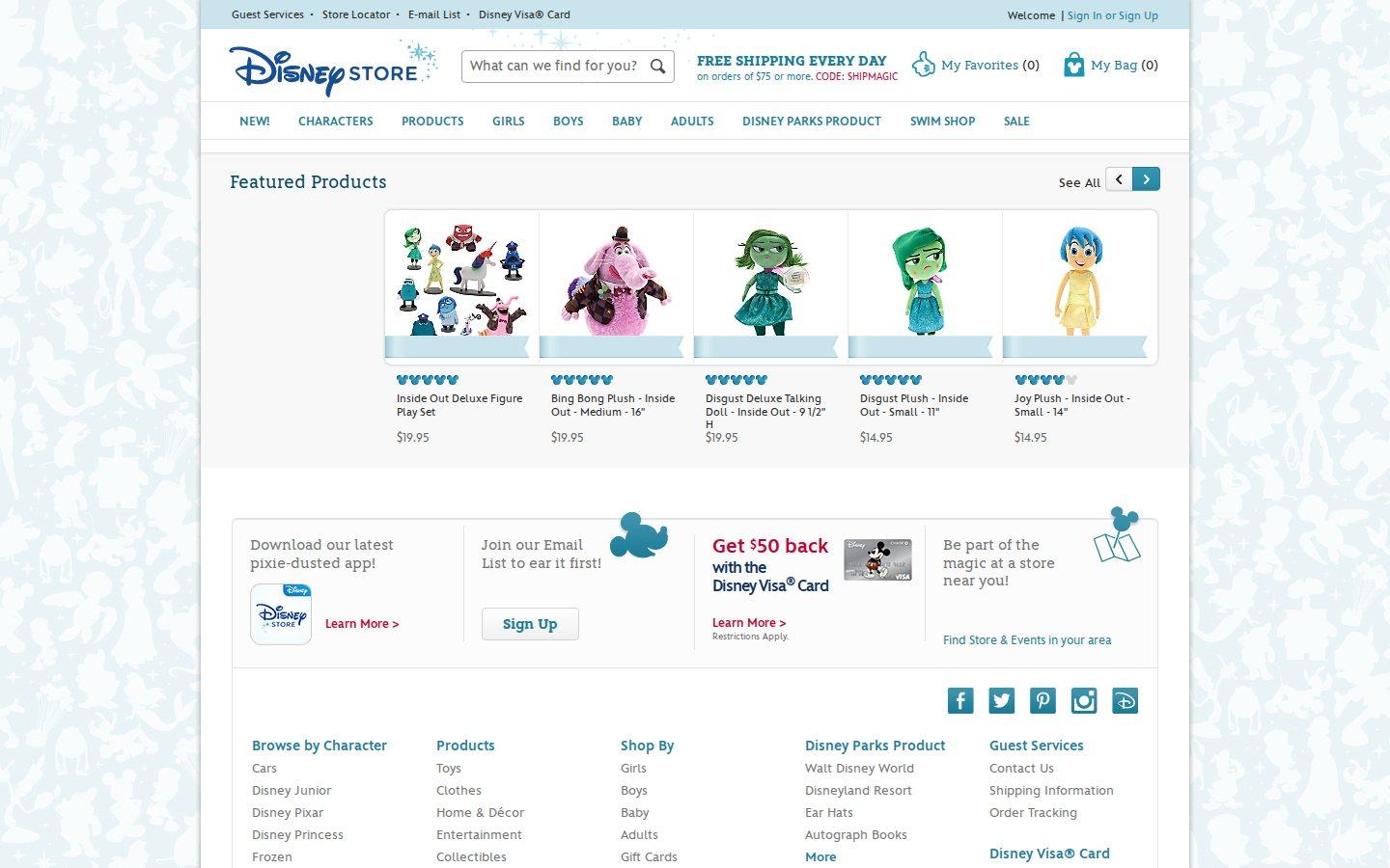 Disney Consumer Products website screenshot: Disney Store (2015)
