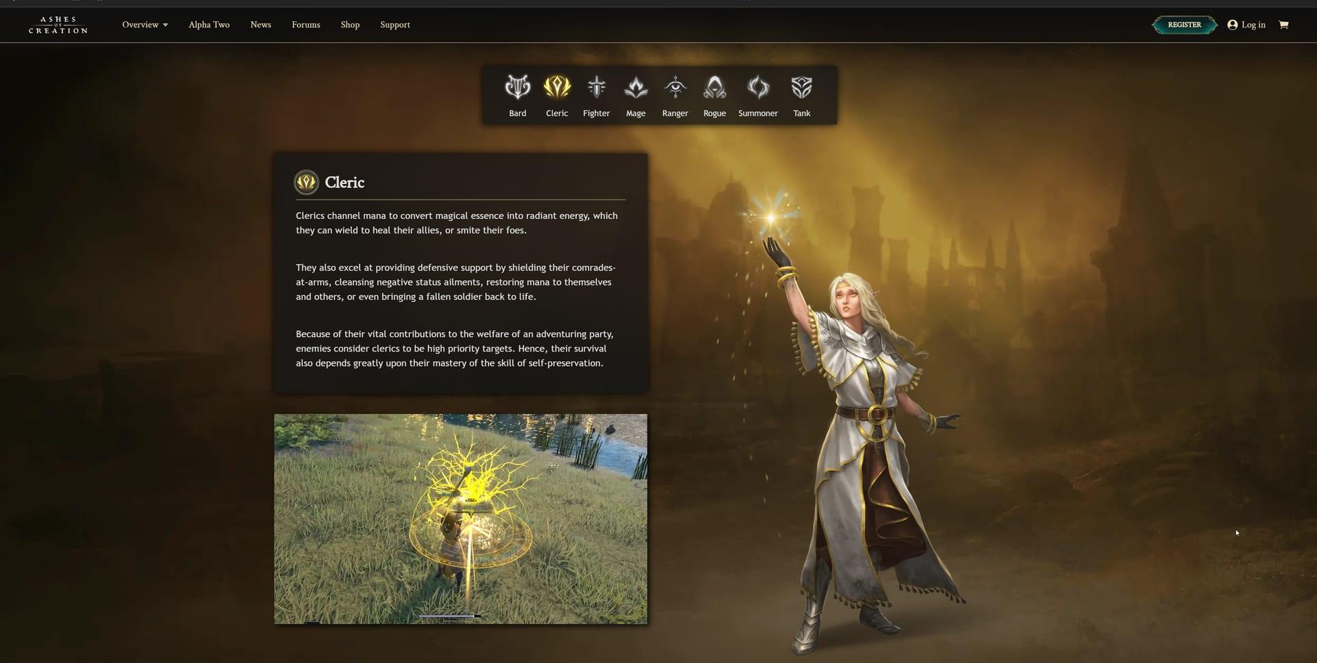 Intrepid Studios website screenshot: Ashes of Creation — Bard
