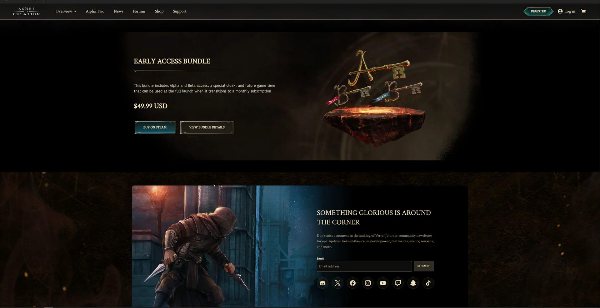Intrepid Studios website screenshot: Ashes of Creation — Alpha Two Media