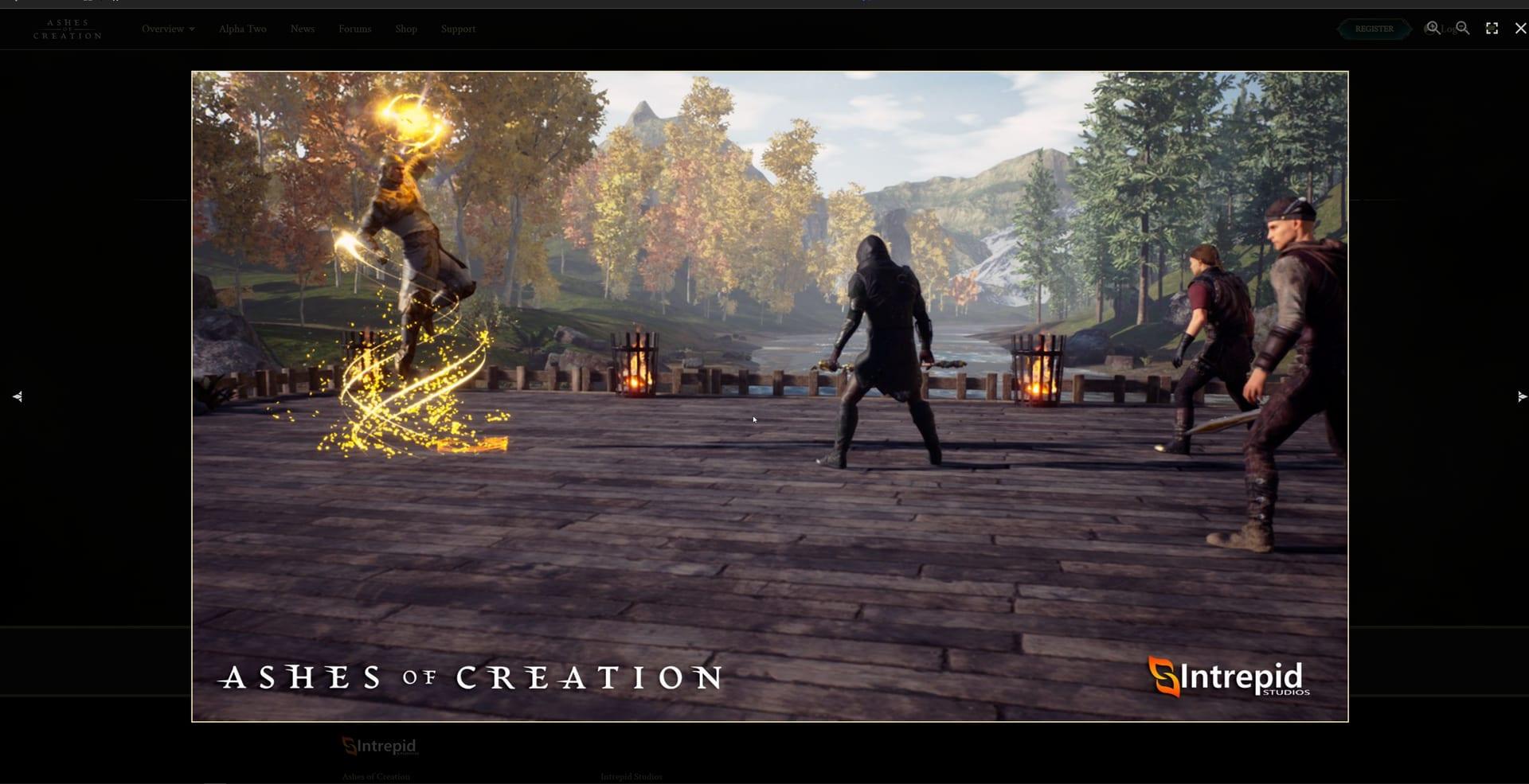 Intrepid Studios website screenshot: Ashes of Creation — Media Lightbox