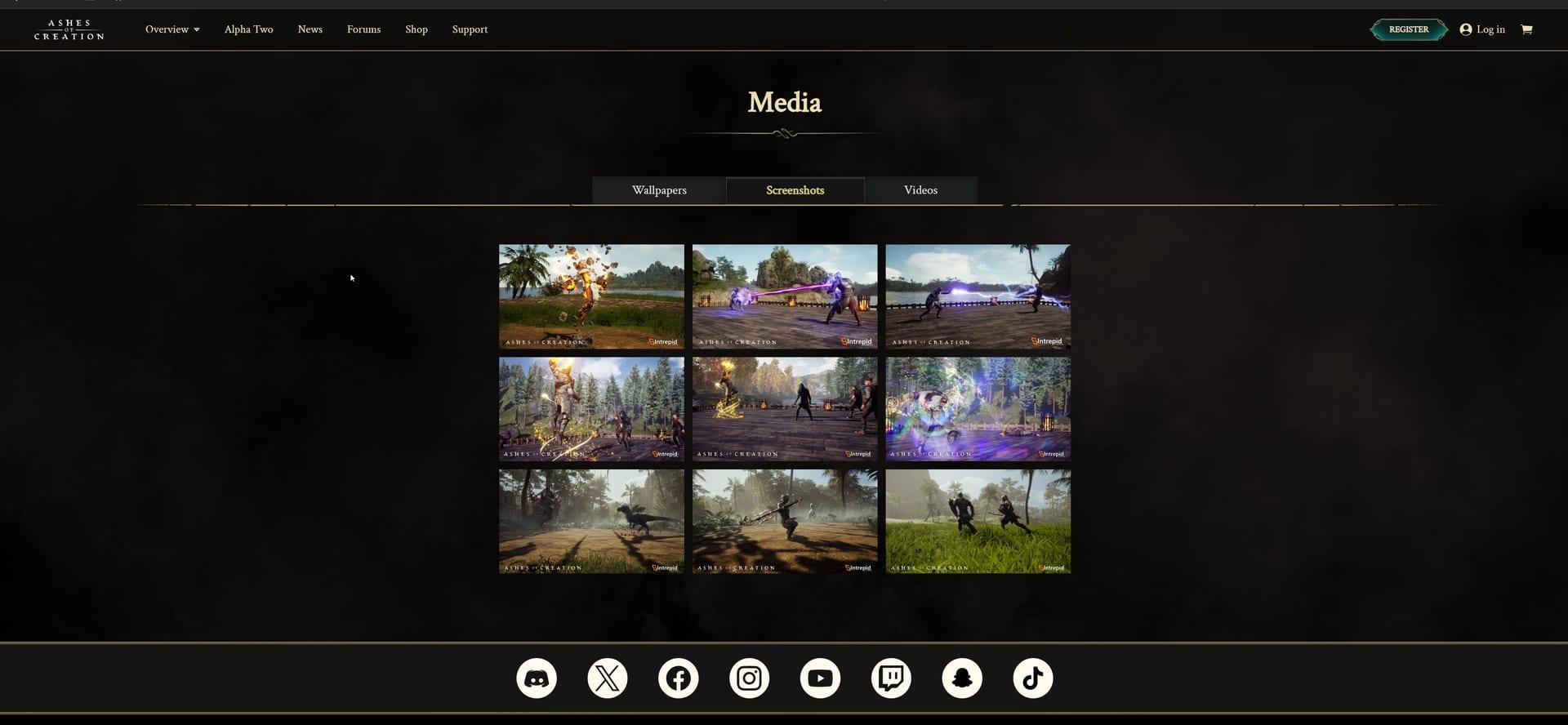 Intrepid Studios website screenshot: Ashes of Creation — Screenshots