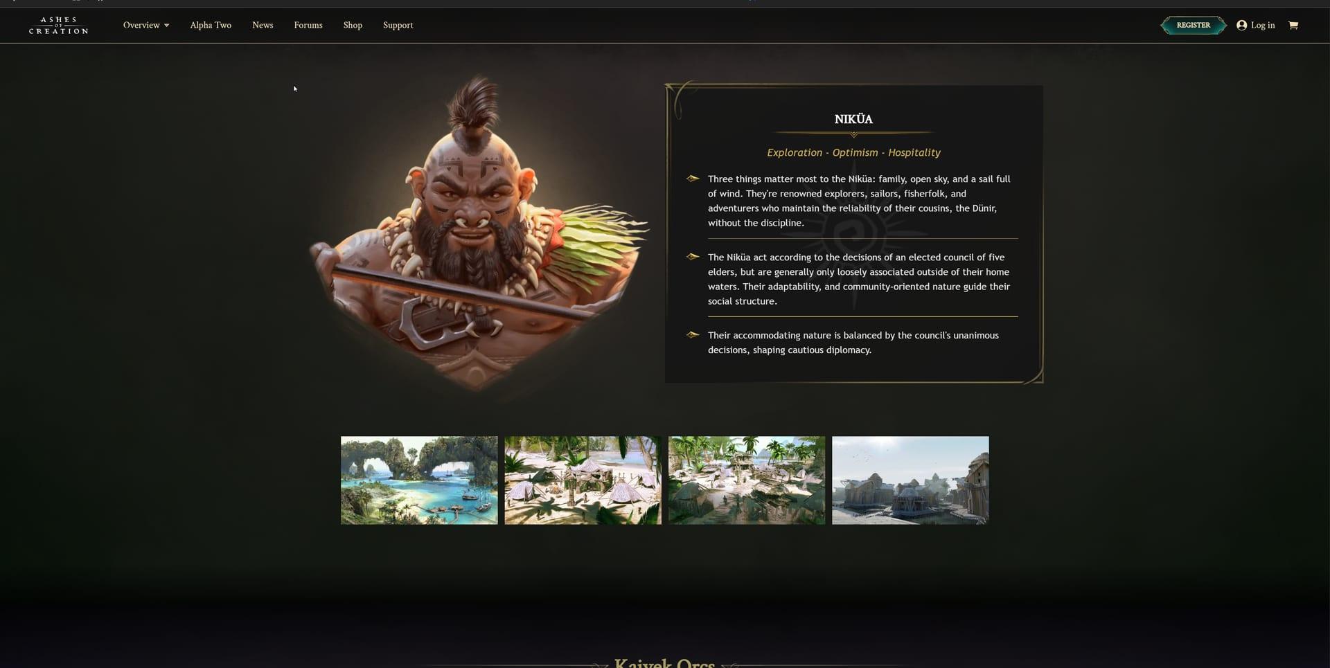 Intrepid Studios website screenshot: Ashes of Creation — Vaelune