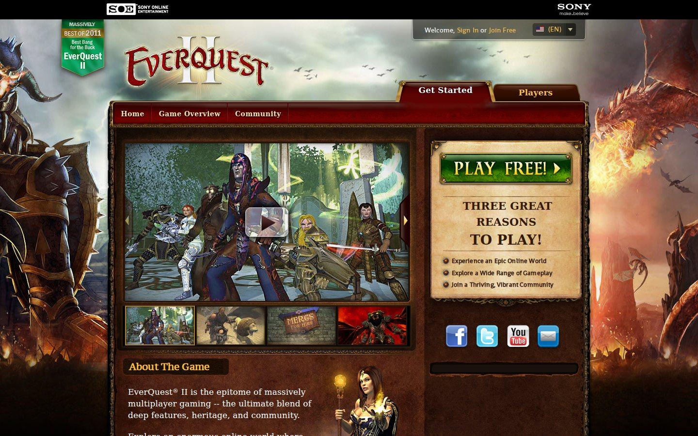Sony Online Entertainment website screenshot: EverQuest II — Home
