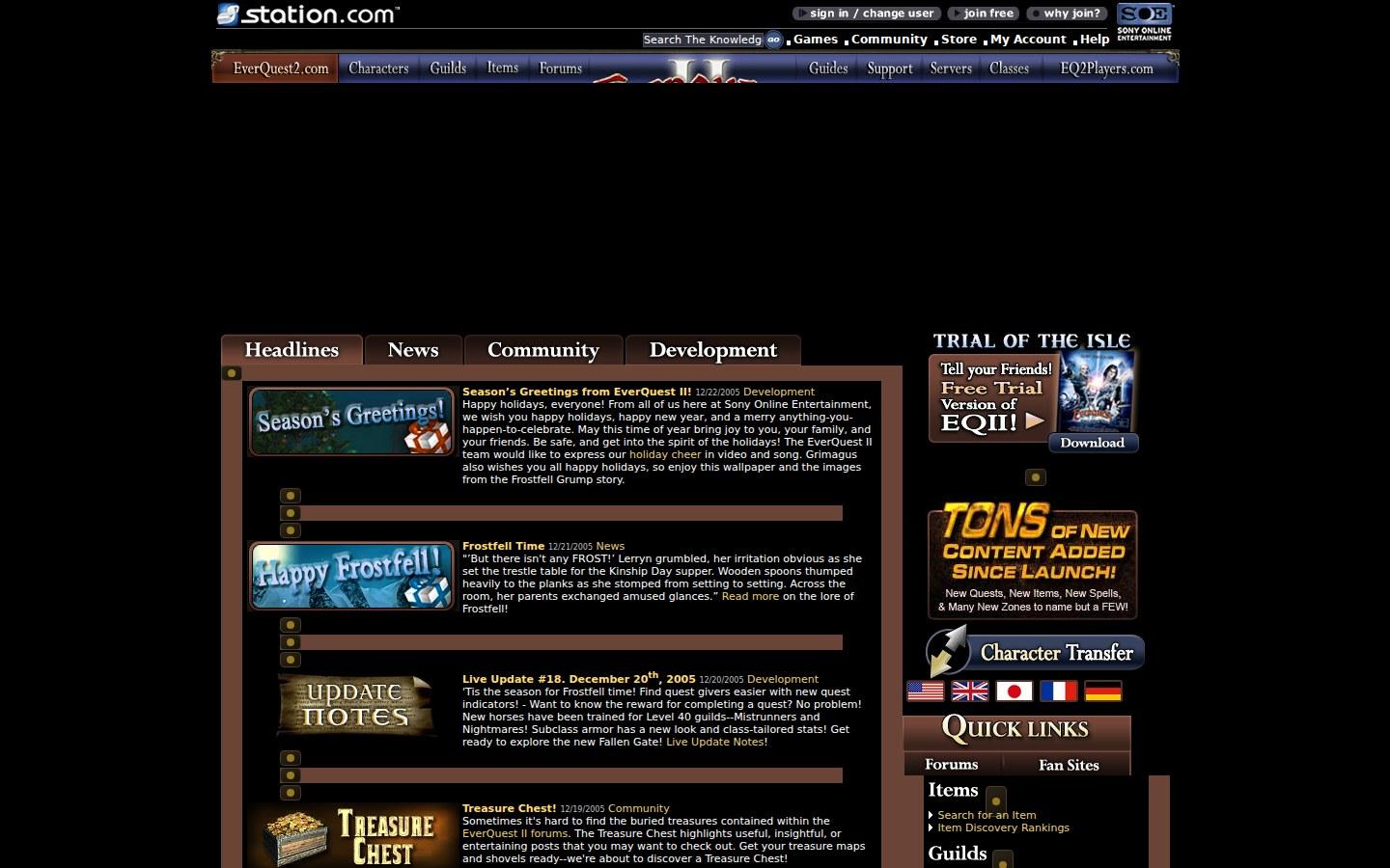 Sony Online Entertainment website screenshot: EQ2 Players