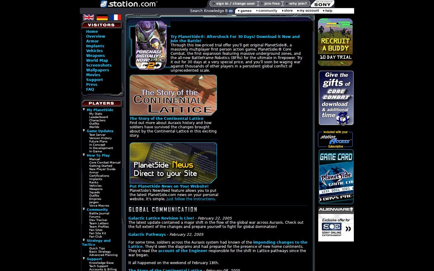 Sony Online Entertainment website screenshot: PlanetSide — Home