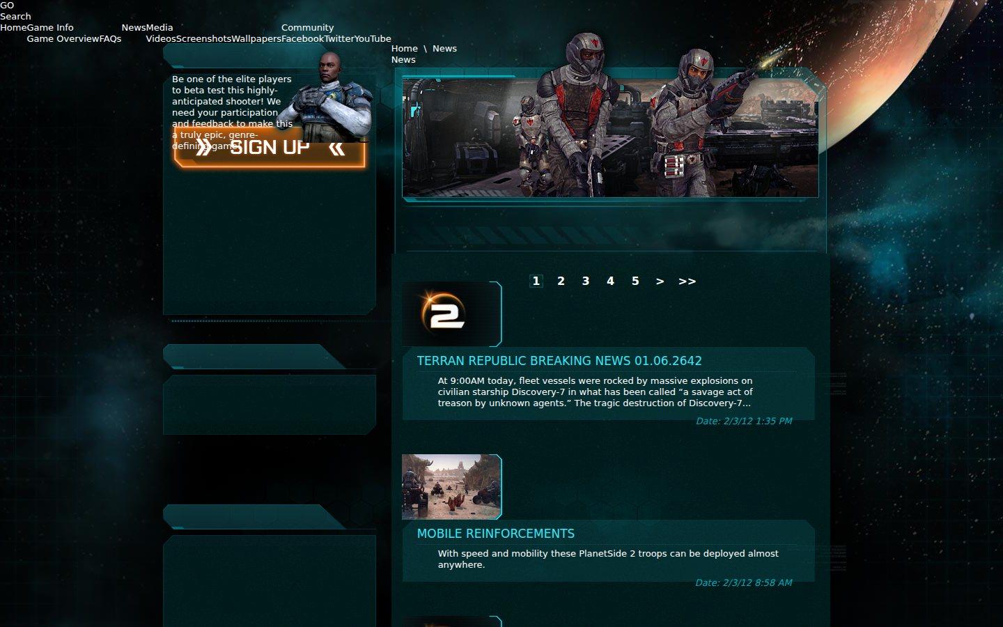 Sony Online Entertainment website screenshot: PlanetSide 2 — News