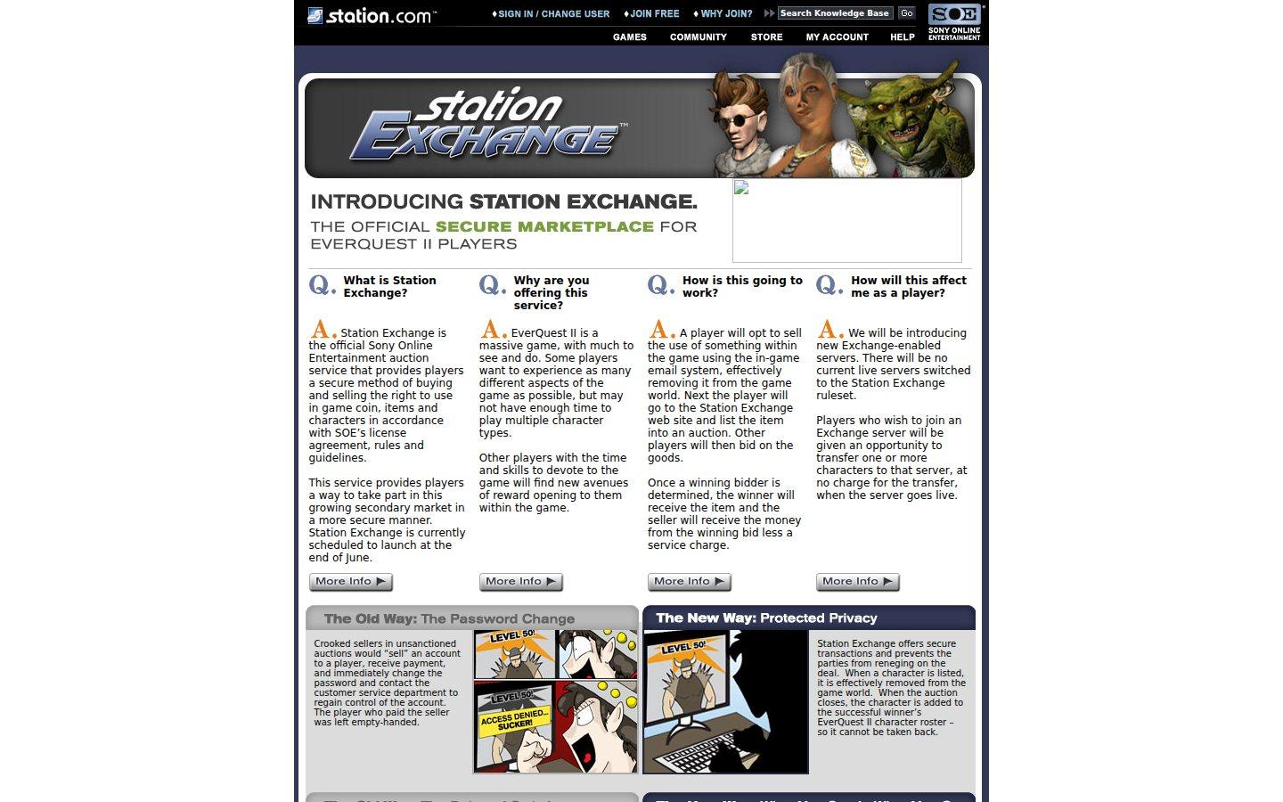 Sony Online Entertainment website screenshot: Station Exchange — Intro