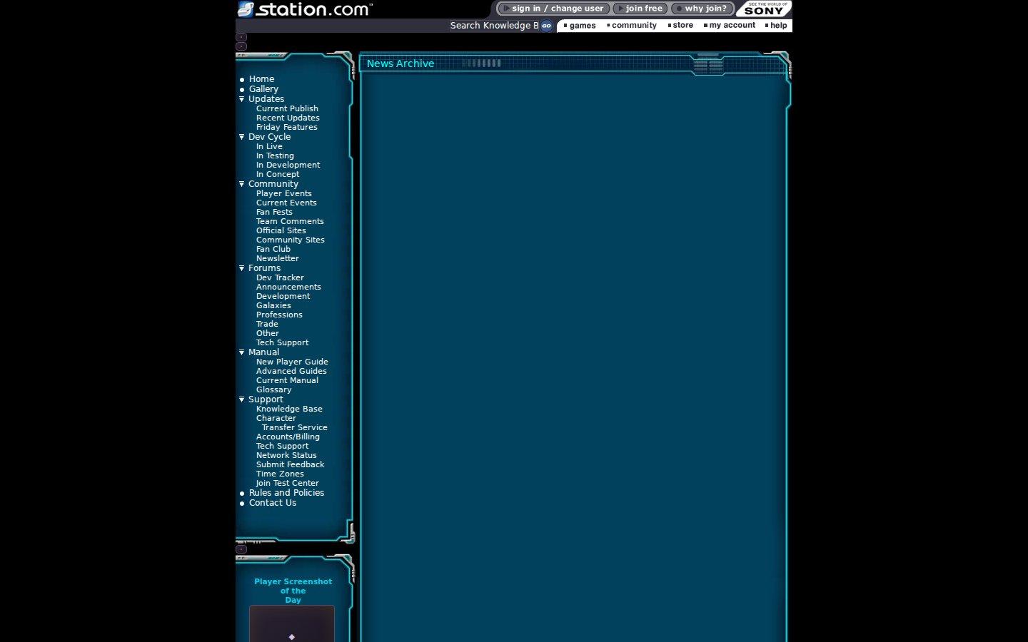 Sony Online Entertainment website screenshot: Star Wars Galaxies — News